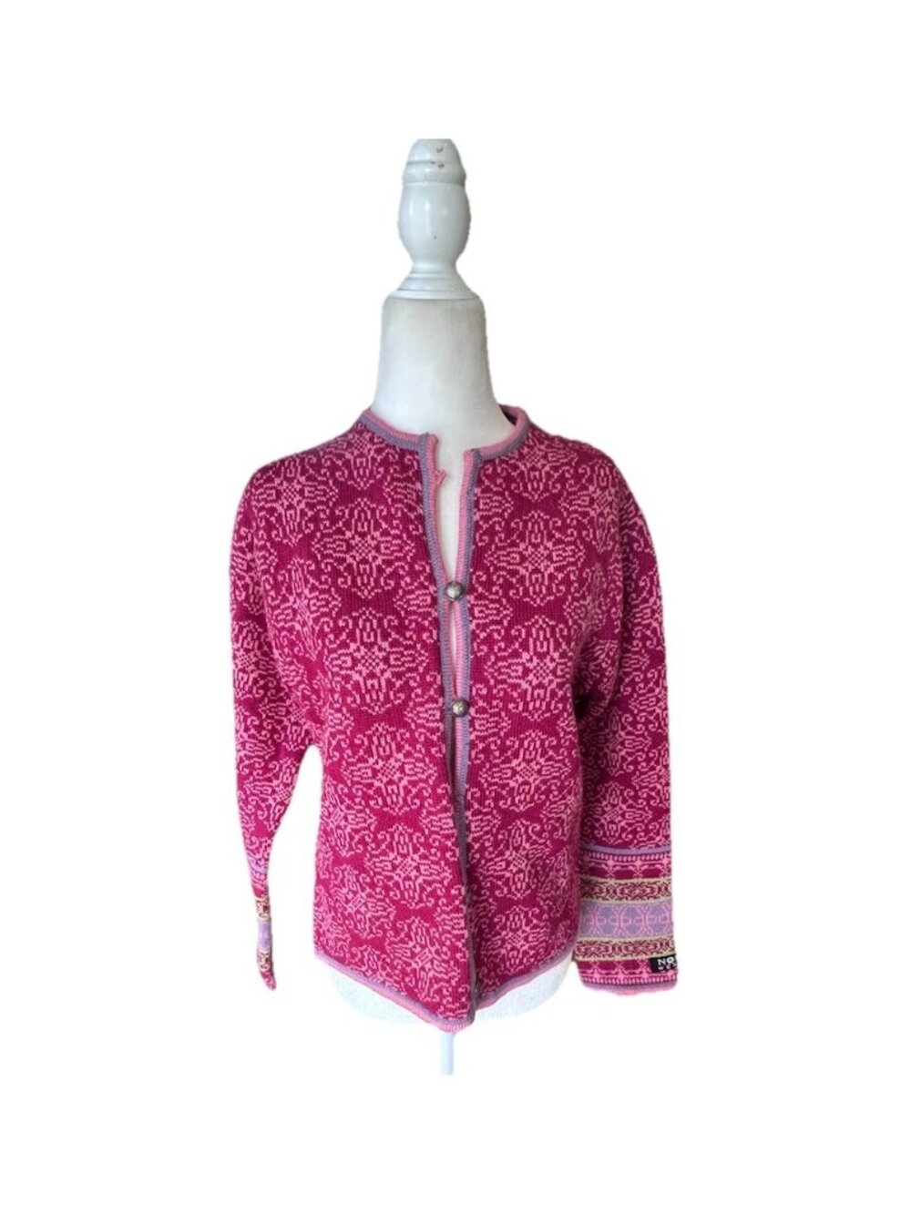 Nor Wear 100% Wool Med Casual Pink Cardigan Nordic Ice Wear Sweater